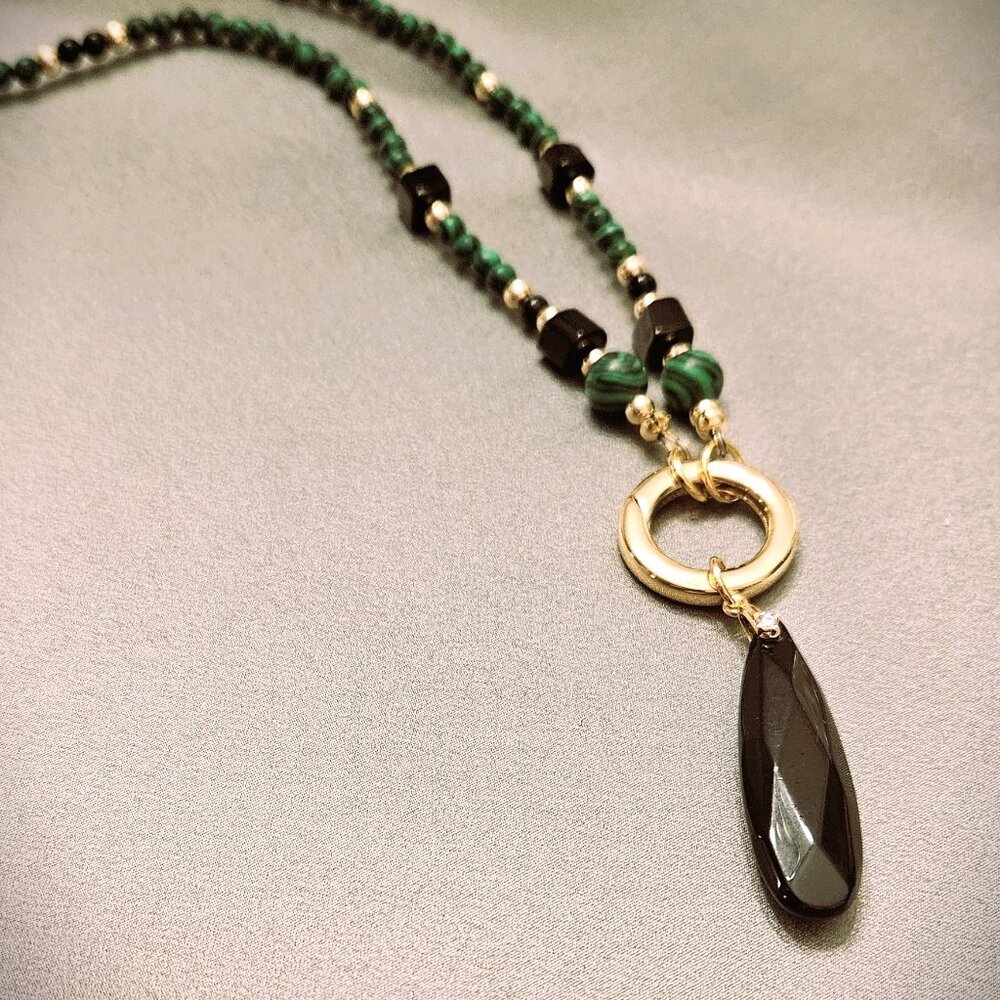 SALE!! Malachite & Onyx Pendant Necklace